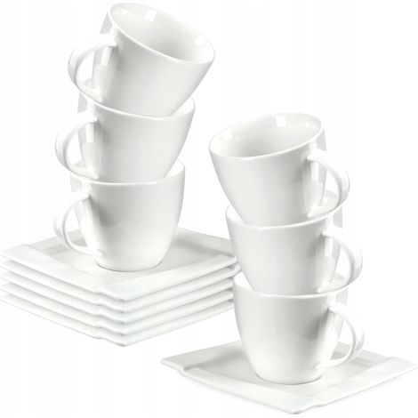 KADAX Kaffeetassen Set, 12-Teiliger Porzellan Kaffeeservice, 220ml, Weiß