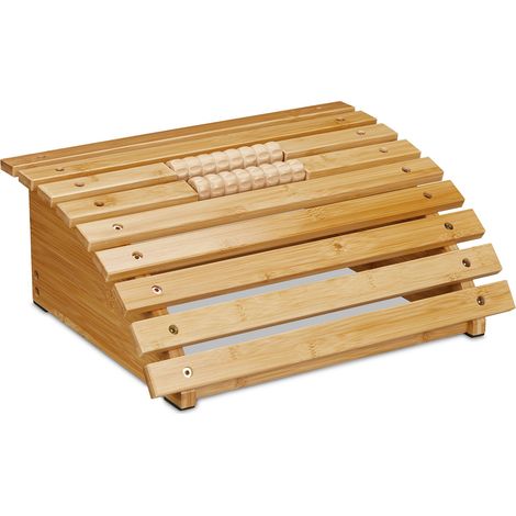 Relaxdays Fußstütze Schreibtisch, Fußablage mit Rollen, ergonomischer Fußhocker, Massage & Entspannung, Bambus, natur