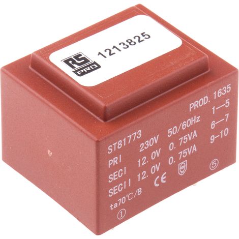 Rs Pro – Transformateur pour tableau électrique 2 x 12V c.a. – 1.5VA – 2 sorties – Montage sur circuit imprimé – 230V c.a. - VOUT 2 X (1/2)