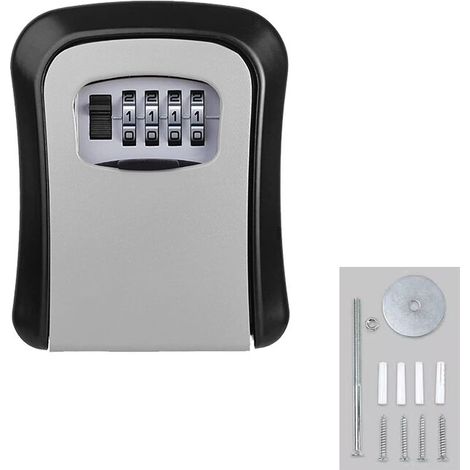 Secure Key Box, Outdoor Secure Key Box, Wall-Mounted Key Box with 4-Digit Code - Grey (1/4)