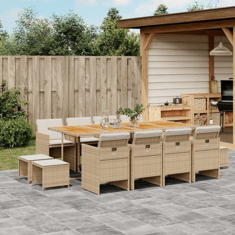 vidaXL Set da Pranzo da Giardino 13 pz con Cuscini Beige in Polyrattan