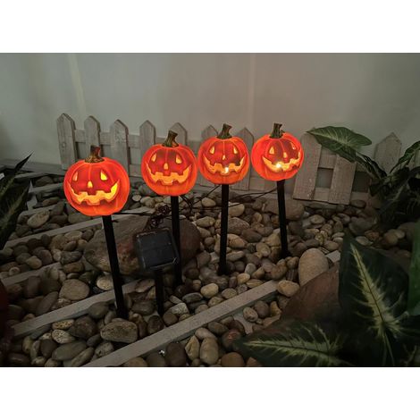 Lampe solaire de jardin Halloween en résin, design citrouille et sorcière, lumière chaude, piquet de sol (1/2)