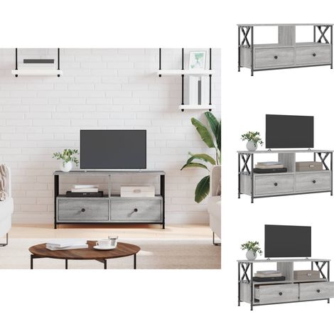 TV-Möbel - Living TV-Schrank Grau Sonoma 90x33x45 cm Holzwerkstoff & Eisen (1/5)