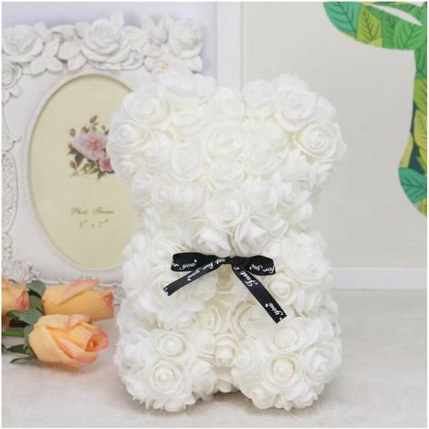 25 CM Rose Fleur Ours Mousse PE Fleur Fleur Éternelle Ours Saint Valentin Cadeau Rose Fleur Grand Ours Blanc (1/5)