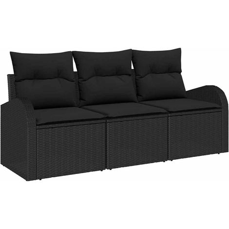 Garden Sofa Set Black Poly Rattan vidaXL