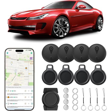 GPS Trackers No Subscription for iOS Vehicles, Compatible with "Where" for Motorcycle, Suitcase, GPS Tracker, Bluetooth Smart for Kids and Dogs (4 Pack) (1/5)