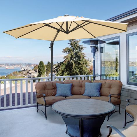 Parasol déporté octogonal inclinable parasol rotatif 360° avec pied en croix 8 beleines manivelle inclus châssis alu.