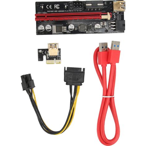 Carte Riser PCIE 1X vers 16X, 4 condensateurs solides, interface 6 broches, câble USB, fixation à clip, câble express pour GPU PCIE, rouge (1/5)