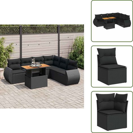The Living Store Set Divani da Giardino con Cuscini 7pz Nero Polyrattan - Seduta angolare