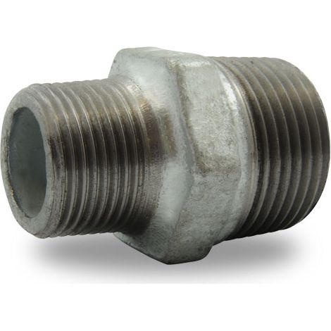MAMELON REDUIT MALE/MALE EN FONTE MALLEABLE, GALVANISE 1/2X3/8