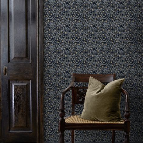 Papier peint William Morris Clover Midnight 1005 x 52cm Bleu, ocre, beige (1/5)