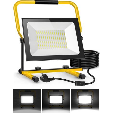 Projecteur Led Chantier 200W 20000LM Luminaire Exterieur Réglable à 3 Niveaux de Luminosité avec Prise Câble de 3M Étanchéité IP65 6500K Portable Lampe Chantier pour Atelier Garage (1/5)