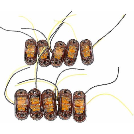 10 luces de posición laterales LED ovaladas amarillas, de 6,35 cm (2,5 pulgadas) con 2 diodos para remolque y camión (szkydv-YUHAO) (1/5)