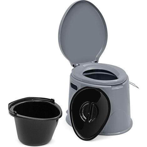 Inodoro portátil compacto 41 x 49 x 34 cm capacidad de carga 200 kg fácil de limpiar desmontable gris PP 200014385 (1/2)
