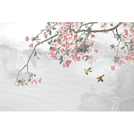 Papier peint panoramique - Fleurs Oiseaux - 130 cm x 87 cm (1/2)