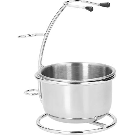 Ensemble bol et support de rasage en métal, porte-blaireaux et porte-savon en acier inoxydable. (1/5)