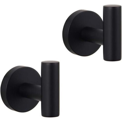 Kleiderhaken, matt schwarz, Edelstahl SUS 304, Einzelhaken für Handtücher/Bademäntel, für Bad und Küche, moderner Hotelstil, Wandmontage, 2er-Pack (1/4)