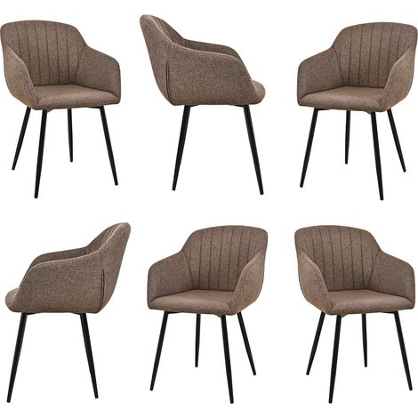 Goeurvant Chaises de salle à manger minimalistes en tissu effet lin avec assise large et accoudoirs ergonomiques, combinaison de confort et d'élégance - Lot de 6 - Brun moka