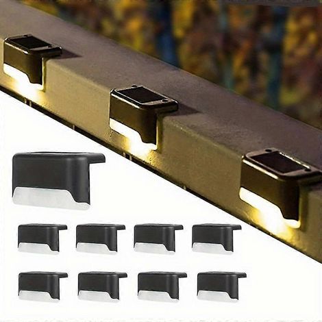 (Noir) Lot de 12 lampes solaires pour clôture, étanches, lumière blanche chaude. (1/5)