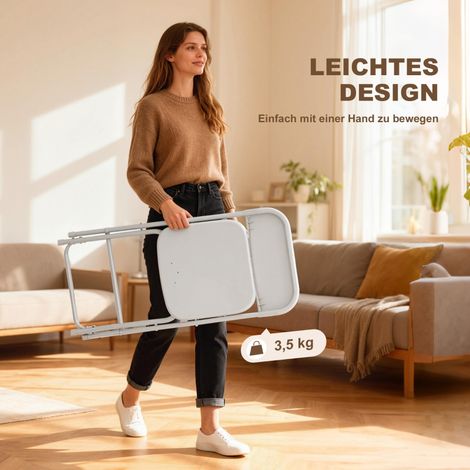 6er-Set Klappstühle, faltbare Stühle mit Ablauflöchern, Stahlrahmen, vielseitig einsetzbar, Weiß
