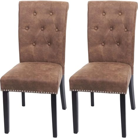Lot de 2 chaises de salle à manger Chesterfield II, rivets tissu/textile marron pieds foncés (1/5)