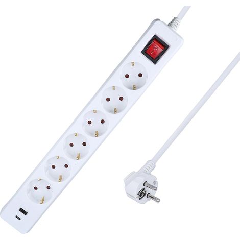 Multiprise 6 Prises Blanc avec 2 Ports USB (Type A (1/5)