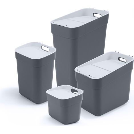 Curver Ready to Collect Recycling Bin Bundle, 1 x 5L, 1 x 10L, 1 x 20L 1 x 30L, Dark Grey
