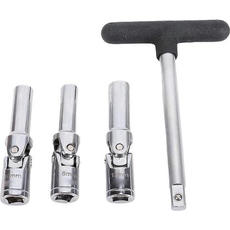Jeu d'outils pour bougies de préchauffage automobiles, interface 3/8 po, barre en T, douilles de 8 mm, 10 mm et 12 mm pour une réparation automobile efficace (1/5)