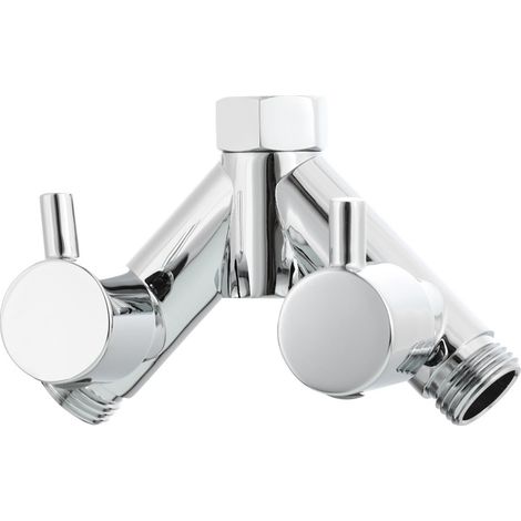 Brass shower faucet, two-way Y-shaped diverter, 1/2-inch shower hose, shower head, chrome plated. (1/4)