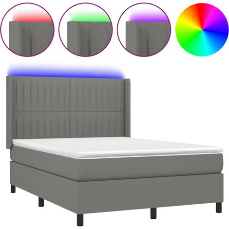 Maison Exclusive - Sommier à lattes de lit matelas LED Gris foncé 140x190 cm Tissu (1/5)