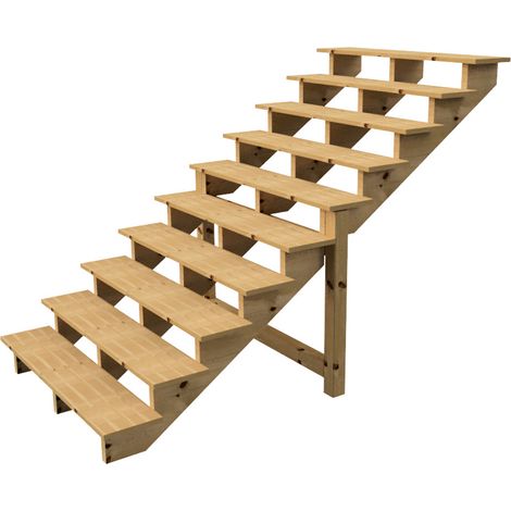 Berlin Escalier extérieur bois 10 marches H 173cm L-140cm - sans contre marche