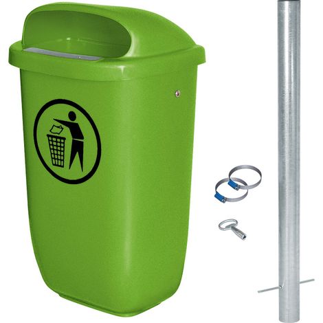 BRB Récipient de déchets d'extérieur 50 litres selon la norme DIN 30713 dans un ensemble complet avec poteaux galvanisés