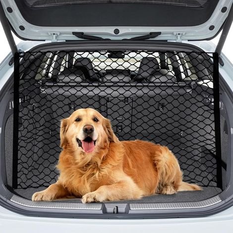 Barrière De Voiture pour Chien,120  90 CM Filet Voiture pour Chien avec 4 Crochets,Filet De Séparation pour Chien,Couche Double Filet Coffre Voiture pour Chien,Chat,Voitures,Élastique (1/5)