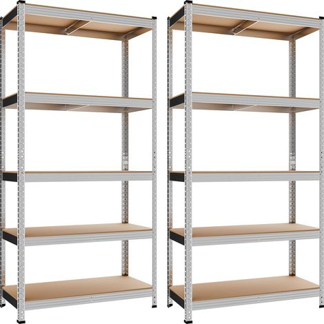 Set di 2 scaffalature a 5 ripiani - Ripiani portaoggetti 40 x 90 x 180 cm, Ripiani in acciaio resistente, Argento