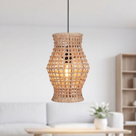 Hängeleuchte Boho B: 30 cm Rattan Metall Korbschirm E27 Hängelampe