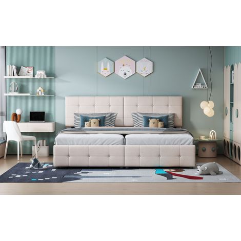 Lit double 180x200 cm, coffre de rangement hydraulique, sommier relevable, tissu velours doux et hypoallergénique, teinte beige, mécanisme de levage intégré (1/5)