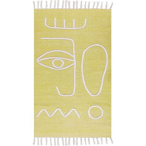 Tappeto giallo 80 x 150 cm poliestere con nappe Yavu