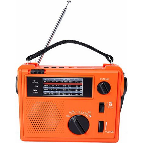 Radio Météo d'urgence, 7 Bandes AM FM SW, Radio Solaire à Manivelle, Haut-Parleur intégré, Lampe de Poche, Banque d'alimentation Portable pour Charging Le Téléphone, pour la (1/5)