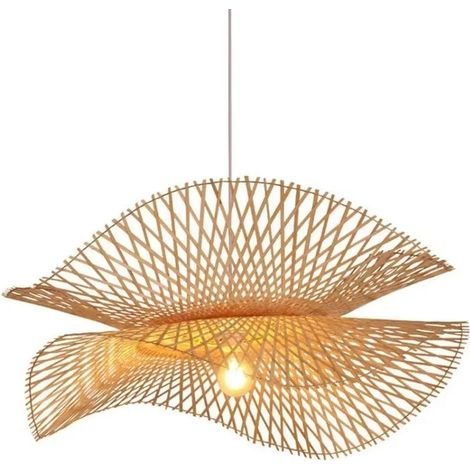Lustre suspension en bambou et osier Ø55 cm – Double couche, style japonais, luminaire écologique pour salle à manger – Sans ampoule (1/5)