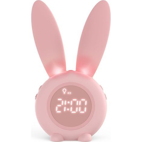 Despertador de inducción con forma de conejo lindo, ajuste inteligente automático de luz respiratoria, visualización de hora/fecha/temperatura, control por voz o vibración (1/5)
