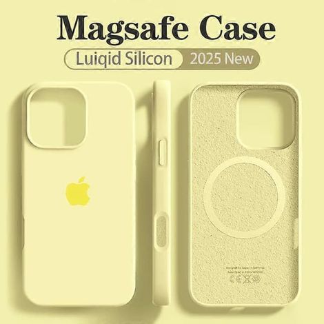 Coque souple en silicone liquide MagSafe d'origine pour Apple iPhone 16, 15, 14, 12, 13 Pro Max, chargement sans fil, logo 16, coque magnétique jaune lait pour iPhone 13