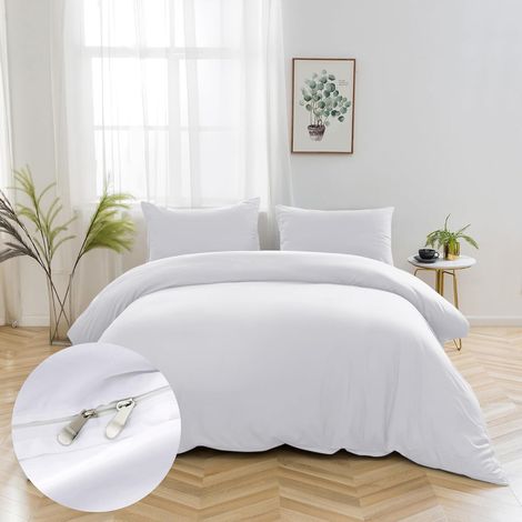 16 Couleurs Sets de Housses de Couettes 220x240 cm Double Fermeture Éclair 3 Pièces Microfibre Brossée 100 Fils/cm² + 2 Taies d'oreiller 65x65 cm Blanc Parure de Lit Adulte 2 Personnes (1/5)
