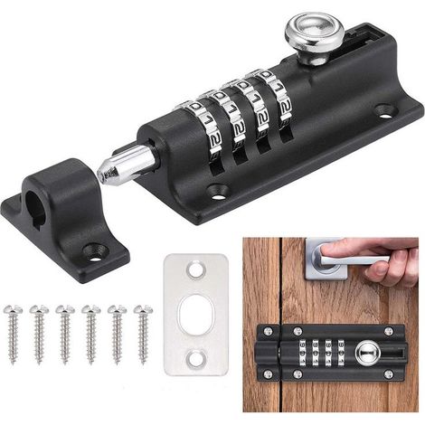 Serrure de porte combinée,Verrou coulissant inviolable ,Verrou de porte haute sécurité pour la maison et le garage (noir),OUYLAF (1/5)