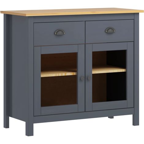 vidaXL Credenza Hill Grigia 90x40x80 cm in Legno Massello di Pino (1/5)
