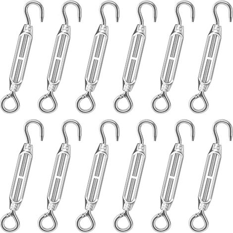 Lot tendeur de câble en acier inoxydable avec crochet et œillet M4 réglables pour clôture en treillis métallique avec œillets, corde à rideau et store de corde (1/5)
