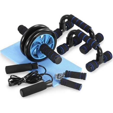 Appareils de Fitness 5 en 1 Roue Abdominale + Poignée de Pompe + Corde à Sauter + Pince à Main + Tapis pour Genou Kit Complet (1/5)