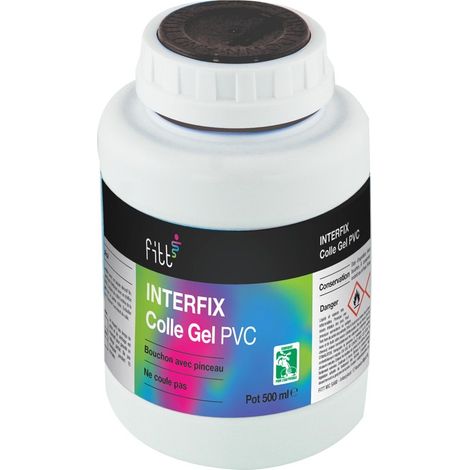 Fitt – Colle gel PVC pour tubes et raccords rigides 500ml – Texture gel sans coulure – Bouchon de sécurité avec pinceau intégré – Certifiée CE