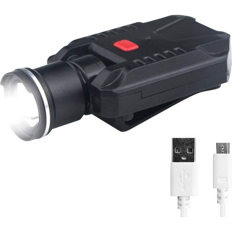 Lámpara LED recargable por USB para gorra de béisbol, sin anillo rojo ni zoom.