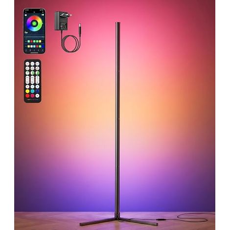 LED Floor Lamp Living Room 2400LM 146 cm RGBIC Corner Lamp with 168 LEDs Dimmable Floor Lamp 2800K-6500K Music Sync Smart APP Control for Bedroom Gaming Office Black (1/5)