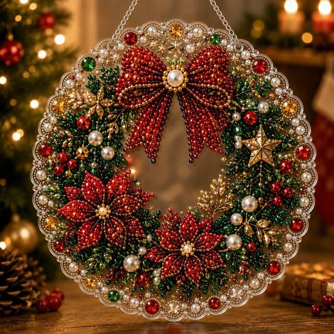 Decoración navideña DIY con cuentas y diamantes de imitación: pintura de diamantes, diamantes de imitación y cuentas de cristal. (1/4)